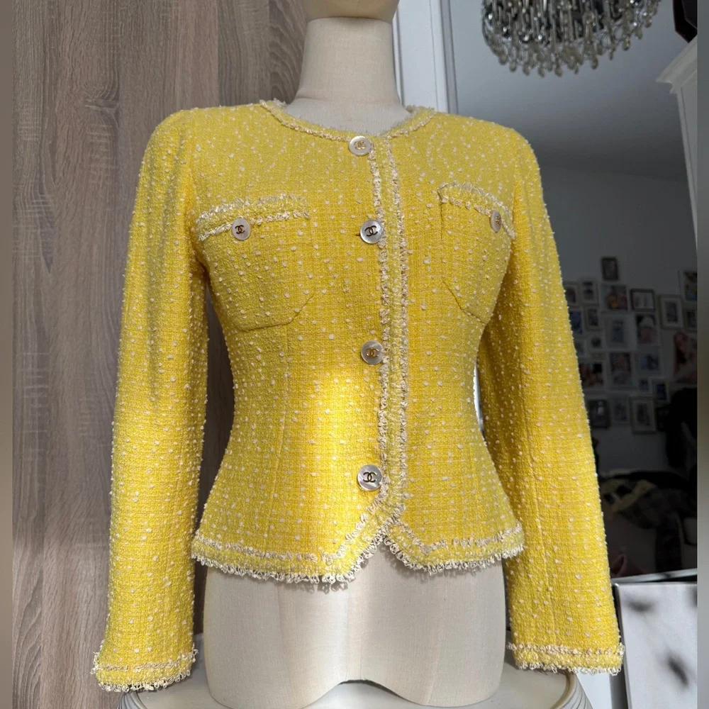 CHANEL 97P Yellow Bouclé Skirt Suit - Same Collection Worn by Princess Dian